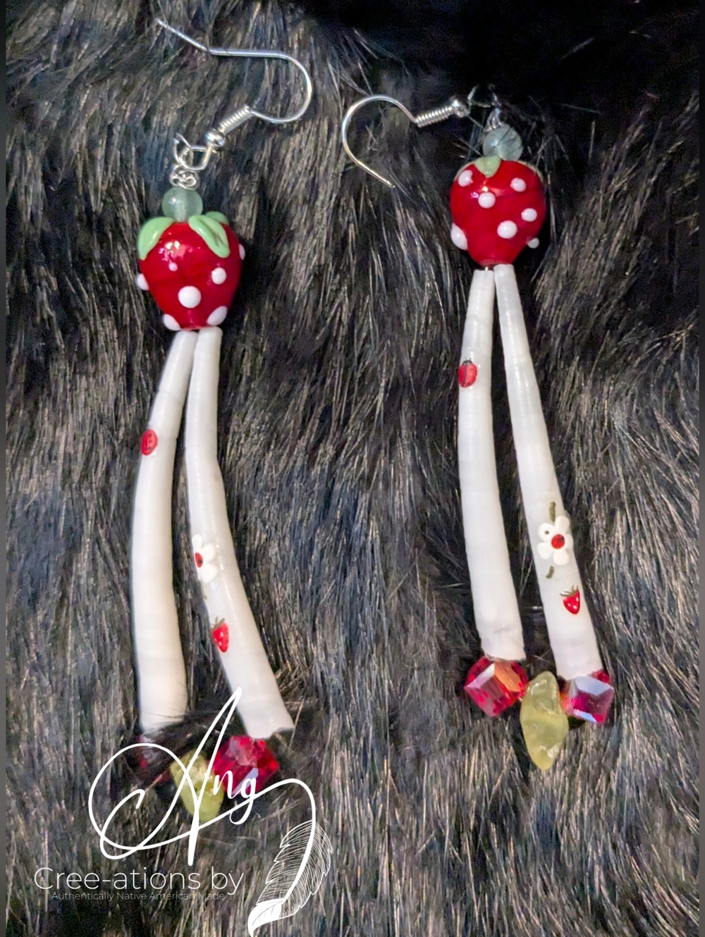 Strawberry & Ladybug Indigenous Dentalium Earrings